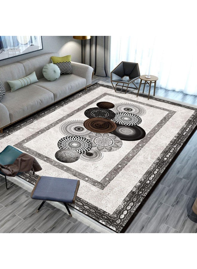SMART HOME Large padded floor mat with a soft velvet surface and non-slip backing - Living room rug - Majlis rug - Lounge rug - Luxurious decorative rug - Elegant rug with modern patterns for living rooms and majlis - Size 350x250 cm - Suitable for everyday use and entertaining - Image 1